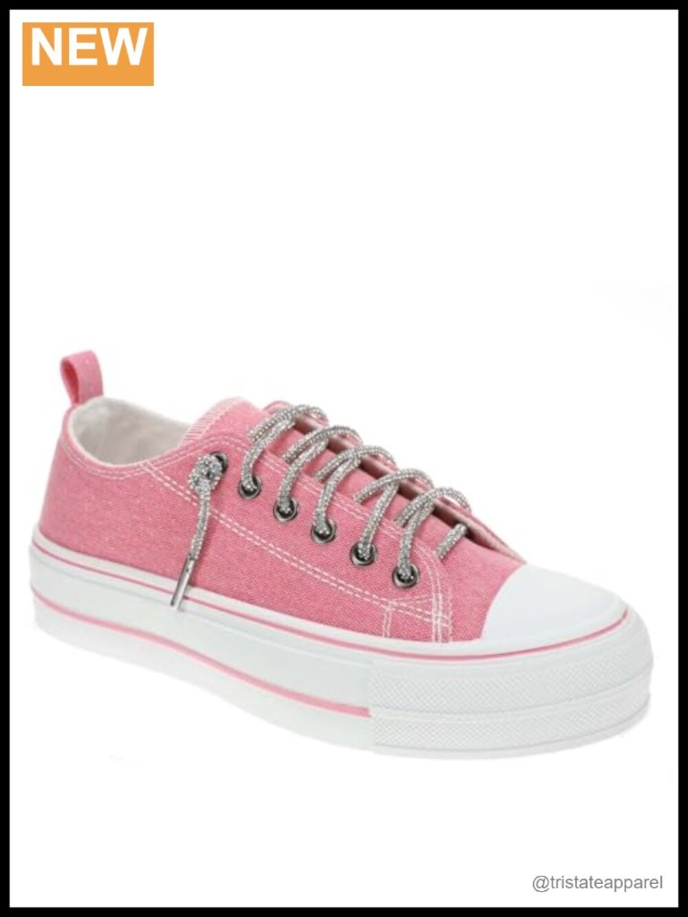 Rhinestone Lace Up Slip On Canvas Platform Sneaker